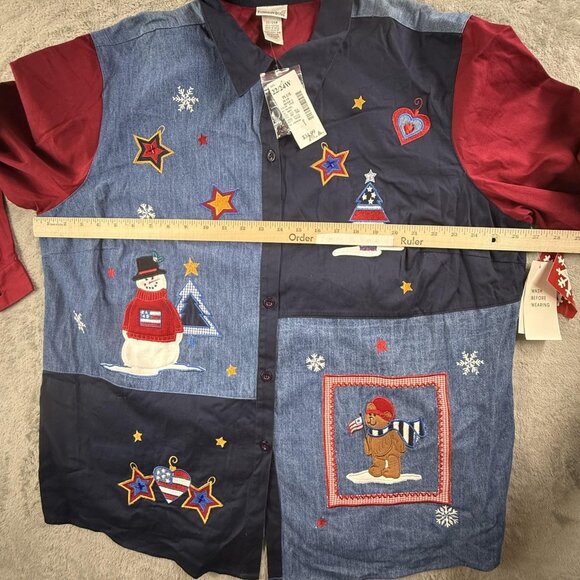 Vintage Fashion Bug Shirt Womens 22/24W Patchwork Embroidered Christmas Winter - Picture 6 of 14
